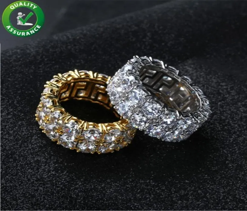 Hip Hop Iced Out Ring Micro Pave Cz Stone Tennis Ring Men Femmes Charme Luxury Bijoux Crystal Zircon Diamond Gol