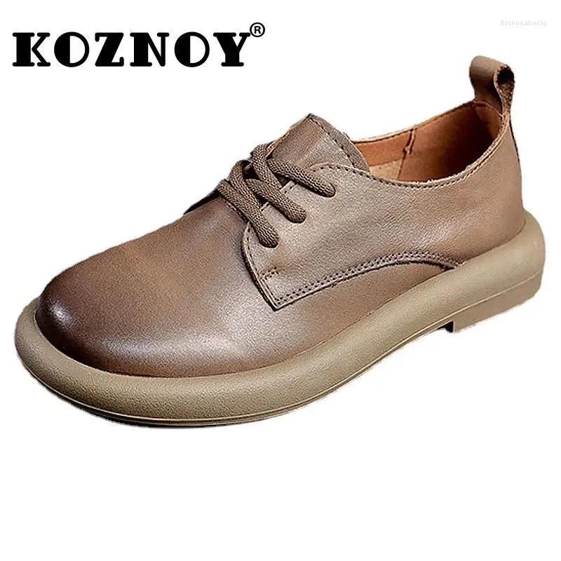Chaussures décontractées Koznoy 2,5 cm rétro rétro britannique naturel authentique cuir printemps automne mocassins femmes à semelles molles à lacets en caoutchouc confortable