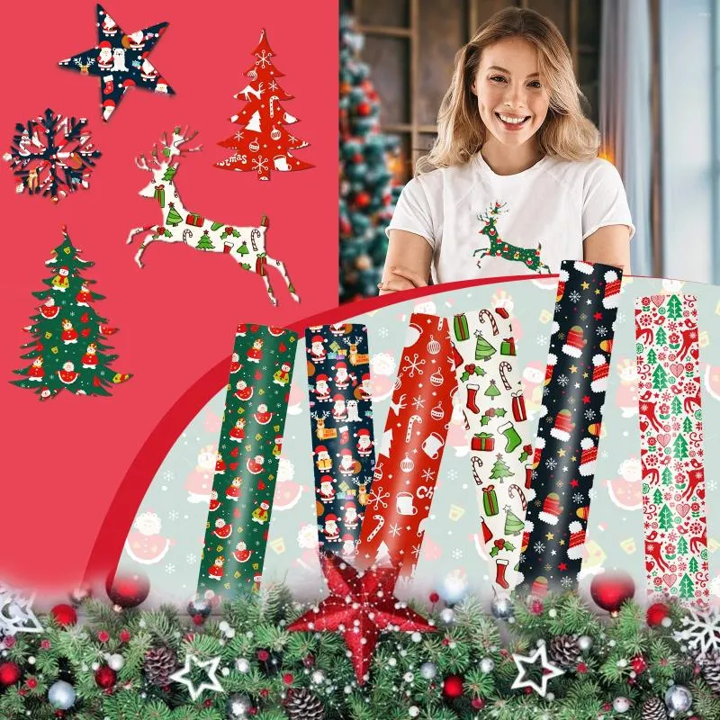 Fensteraufkleber Weihnachtsheizentransfer Eisen auf DIY -Kleidungsfilm Silhouette Paper Art Weihnachtsabklebung für Cricut Roll Multicolor -Klebstoff