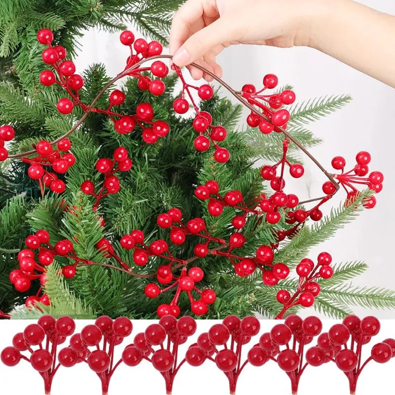 Kwiaty dekoracyjne 190 cm sztuczne Boże Narodzenie czerwona jagoda Vine Piana Fałszywe jagody Garland Xmas Tree Rok Dekor