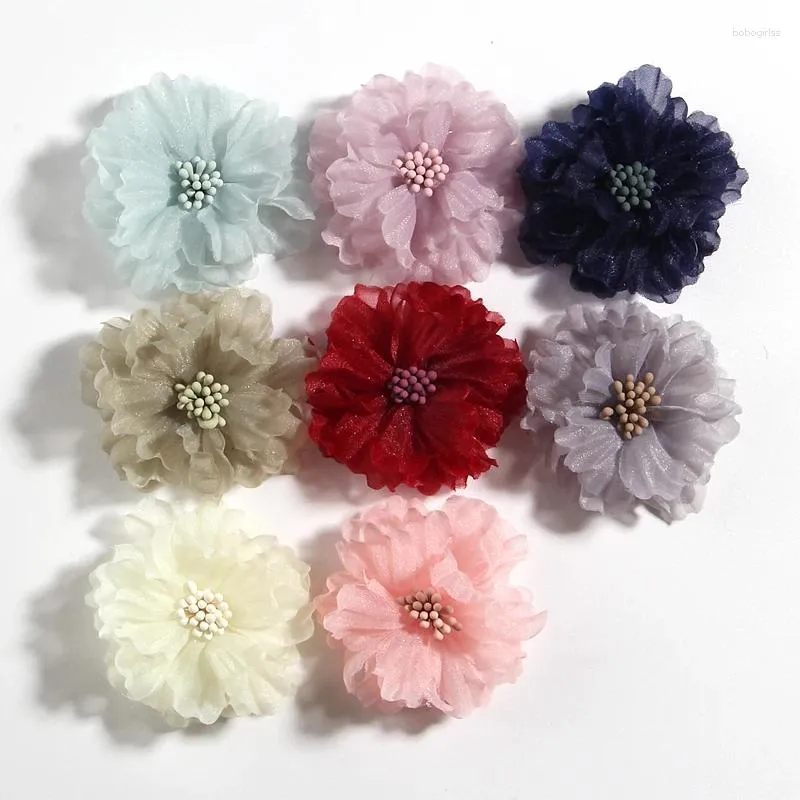 Fiori decorativi 10pcs 5cm 2 "beauty chiffon artificiali capelli fioriti con abbinamenti per feste di nozze bouquet Craft Craft Home Decorazione fai -da -te