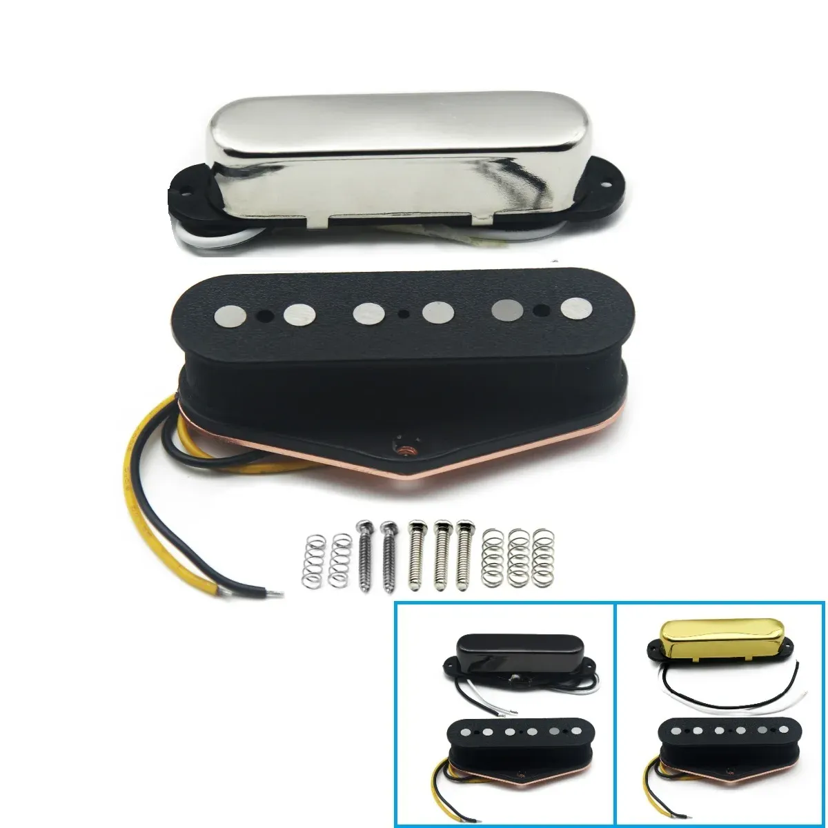 Cables Fleor Set of Vintage Alnico 5 Electric Guitar Pickups TL Neck Bridge Pickups Set Black/Chrome/Gold för Välj