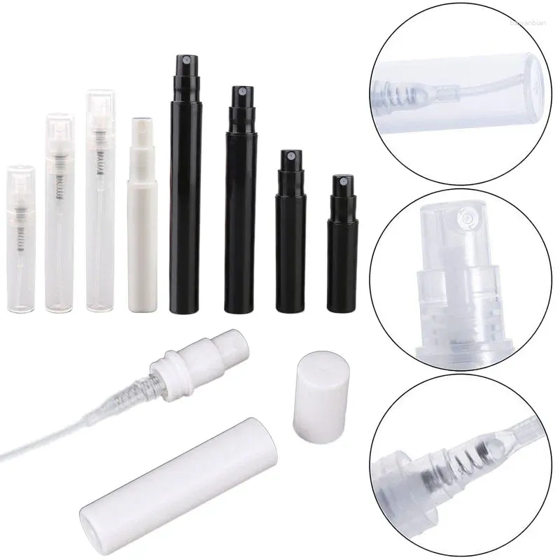 収納ボトル100pcs 2ml/3ml/4ml/5mlスナップスナップタイププラスチックペン形状香水スプレー旅行細かいミスト空の詰め替え可能なアトマイザーコンテナ