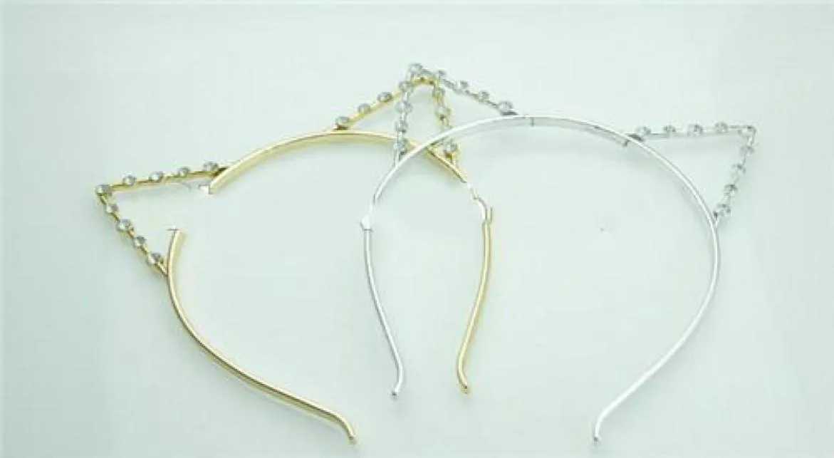 Whole Fashion Party Pearl Crystal Rhinestone Headwear Punk Hair Wrap Cat Ear Headband Silver Gold Color9597889