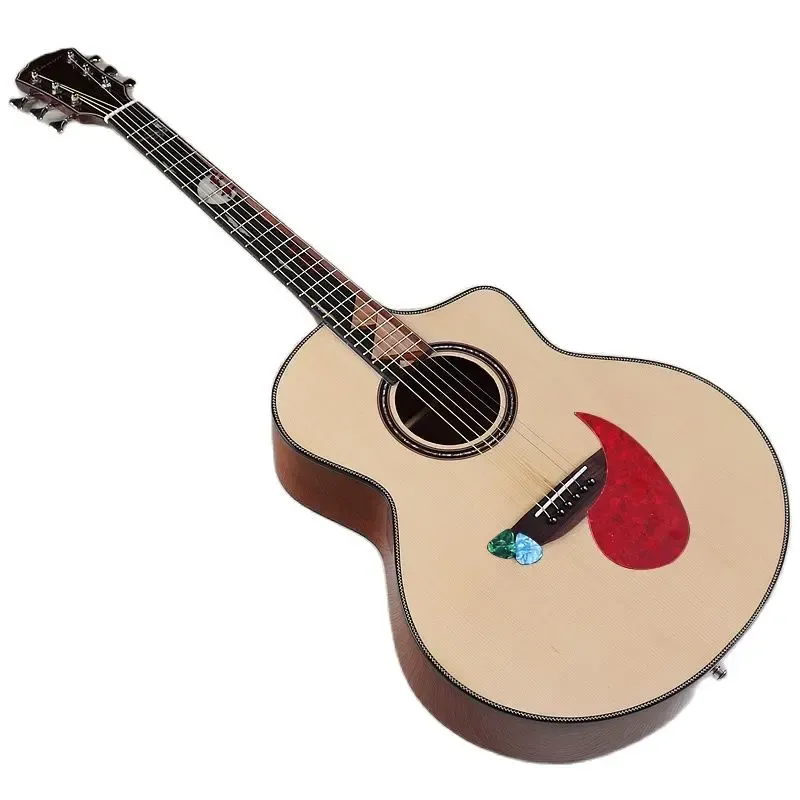 Guitar 41 Inch Acoustic Guitar High Gloss Finish Solid Spruce Wood Top 6 String Solid Sapele Wood Backplane Folk Guitar