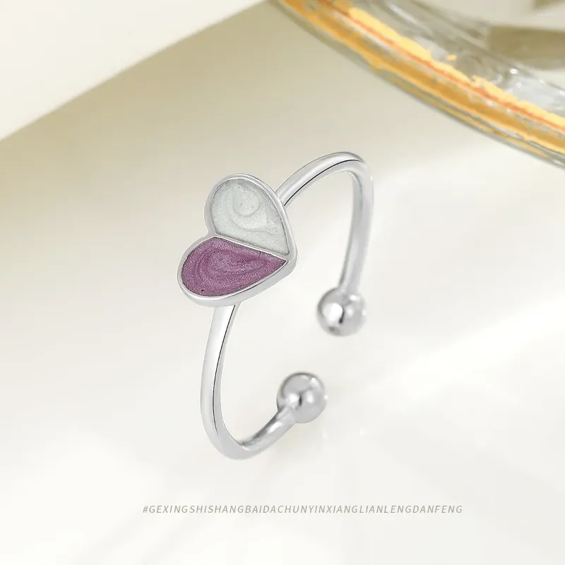 حلقات الكتلة 925 sterling الفضة المينا حلقة القلب Drop Ring للنساء | أزياء بسيطة وأنيقة