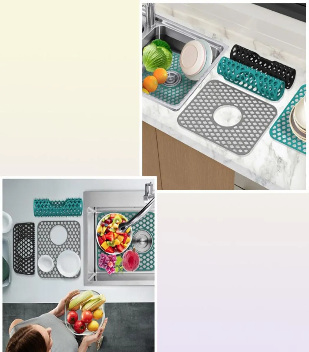 Mats Pads Silicone Sink Protector Mat NonSlip Quick Drying Dish Drain Pad Moisture Mildew Proof Grid Kitchen Storage PadMats4085260