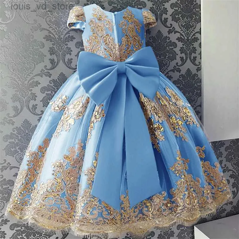 Mädchenkleider elegante Prinzessin Spitze Hochzeit formales Kleid Luxus Stickkinder Kleider für Mädchen Vintage Kinder Weihnachtsfeier Prom Kleid T240415