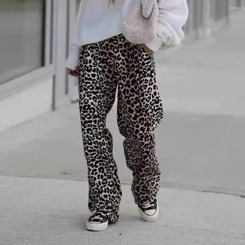 Pantalon féminin Femmes Long Leopard Imprimé large jambe large pour un pantalon de taille élastique de taille moyenne