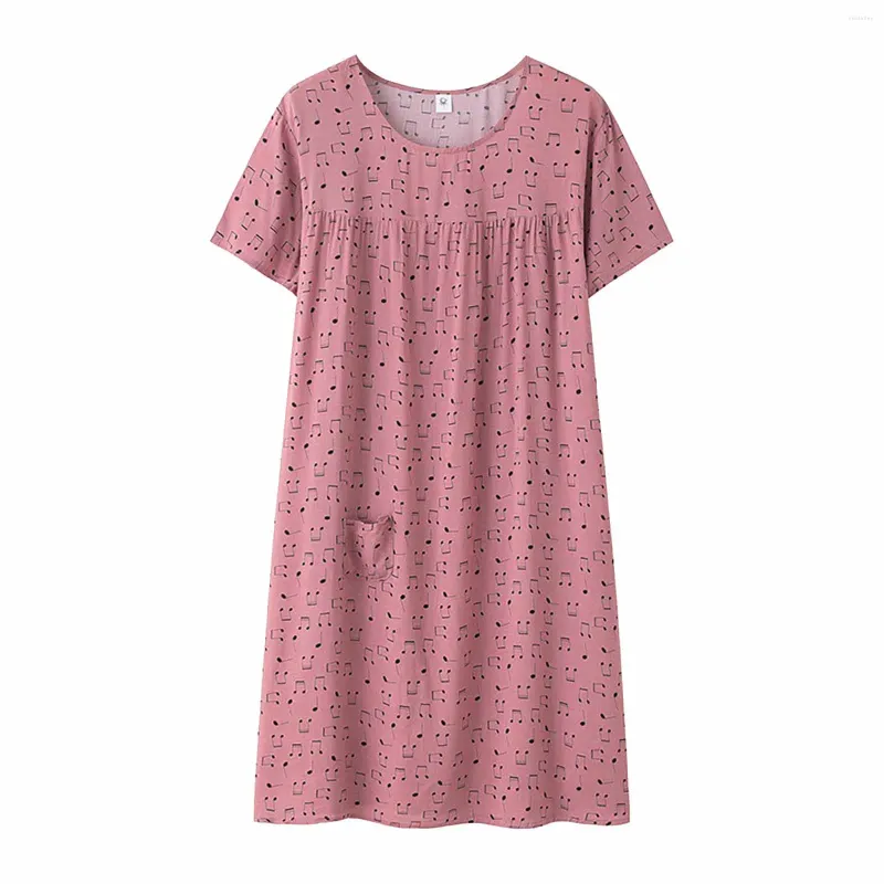 Women's Sleepwear Summer Cotton Silk Short Sleeved Homewear Dress Women Fashion Printting Loose Fitting Plus Size Comfortable