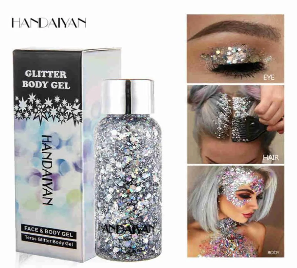 Handaiyan Eye Glitter Nail Hair Body Face Glitter Gel Art Flash Heart Heart Roose Speecins Cream Festival Glitter Decoration Party9836241