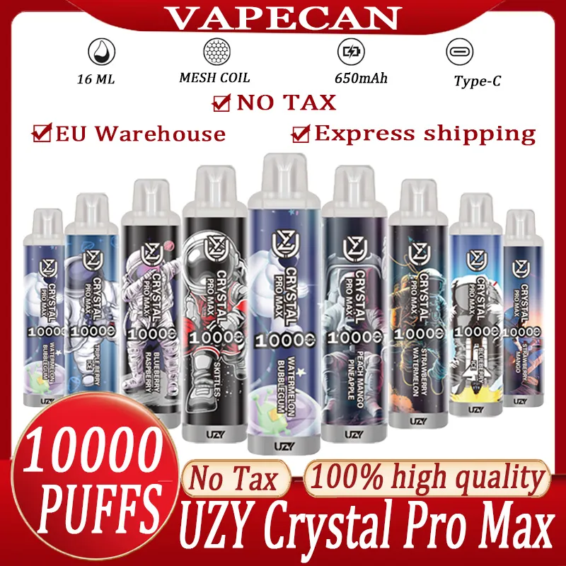 Armazéns europeus originais Crystal Pro Max 10000 Puffs Vaper Vapes 10000 Vapecan Crystal Razz Bar 10k Puff Em vazio vape descartável vape