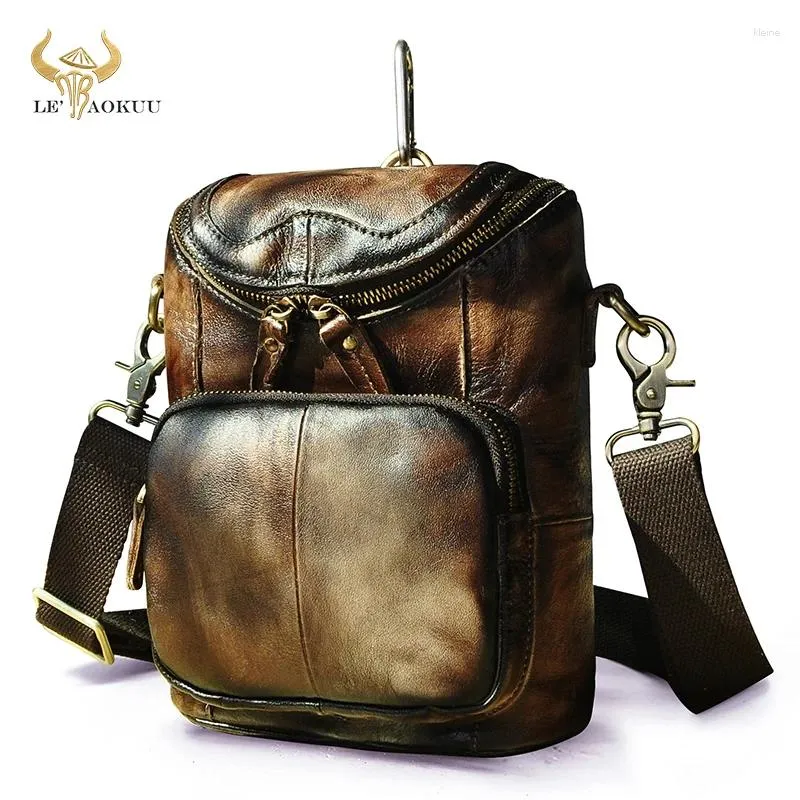 Bag Vintage Coffee Quality Leather Male Multi-function Fanny Waist Belt Messenger Design Satchel Cross-body For Men 611-74