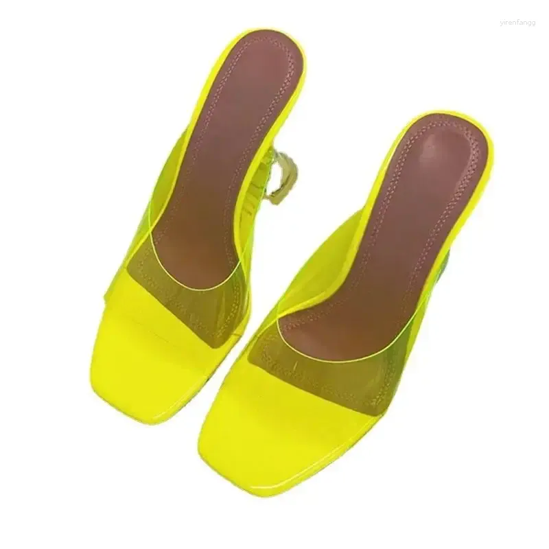 Slippers Sexy PVC Candy Color Woman High Salping Slipper Peep Toe Clear Strange Party Sandal Fashion Runway Designer transparente