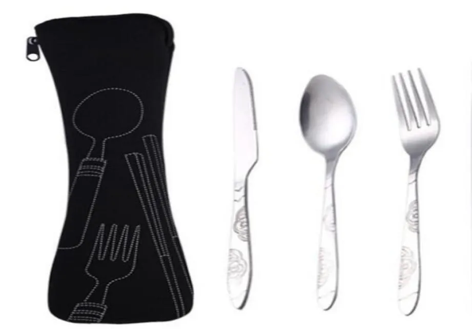 Mes vork lepel set bestek set servies diner lunch set tassen print snijloos roestvrijstalen cutlery school picnic camping eetin5244712