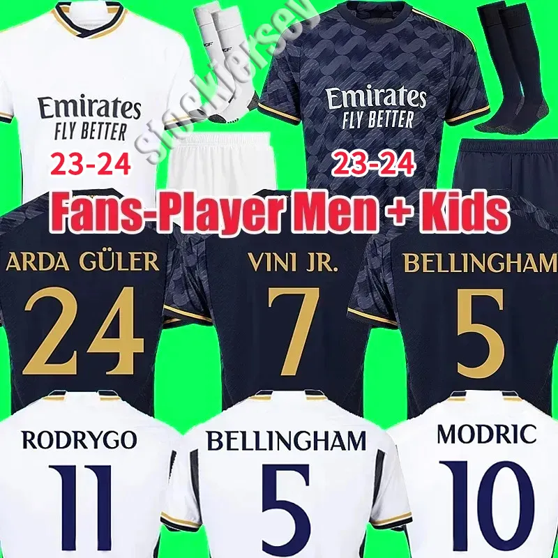 23 24 Bellingham Vini Jr Soccer Jerseys Chouameni 2024 Mbappe Football Shirt Real Madrids Camavinga Rodrygo Modric Camisetas Kids Kit Kit Uniforms Fans Player Suit Suit