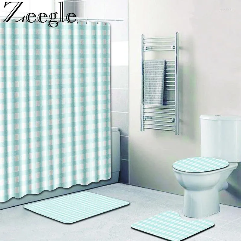 Mattes de bain Zeegle Mat et rideau de douche Ensemble de toilettes de salle de bain antidérapante Pied non piédestal Rapis 4pcs