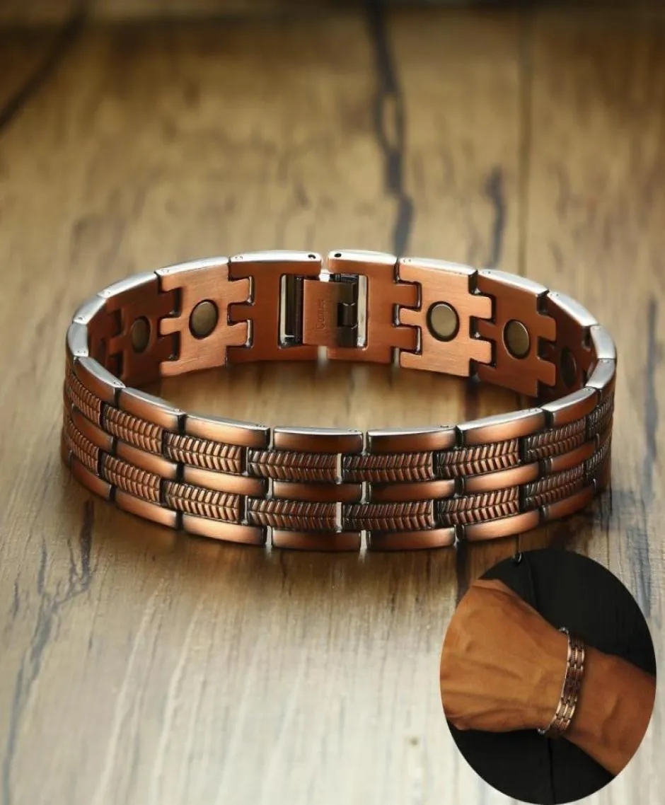 Mens Elegant Pure Copper Magnetic Therapy Link Armband Smärtlindring för artrit och karpaltunnel Male Smycken 846quot Y190519628921