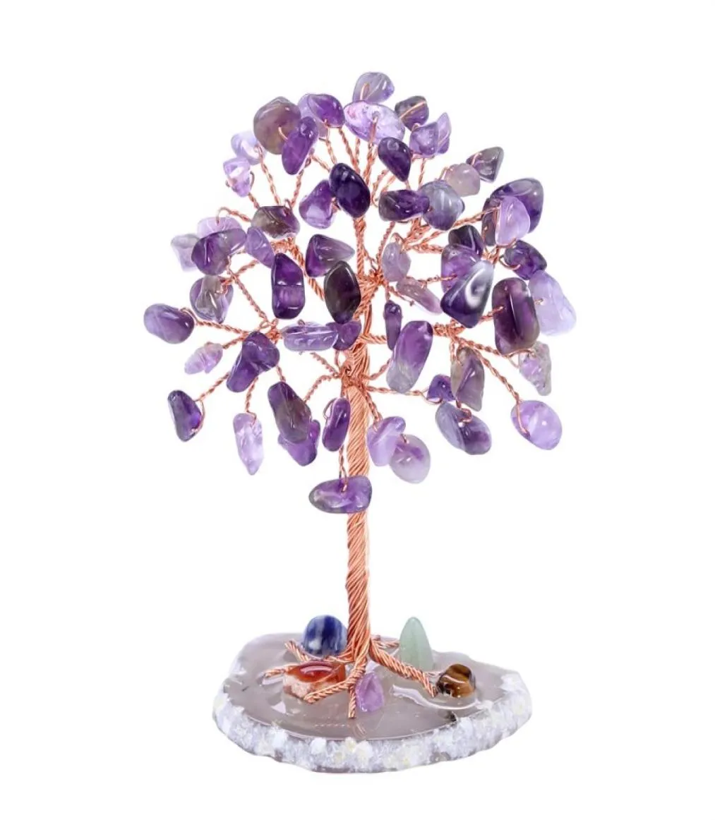 Mini Crystal Money Tree Arts and Crafts Copper Wire Wrapped Agate Slice Base Gemstone Reiki Chakra Feng Shui Trees Home Decor 58322045127