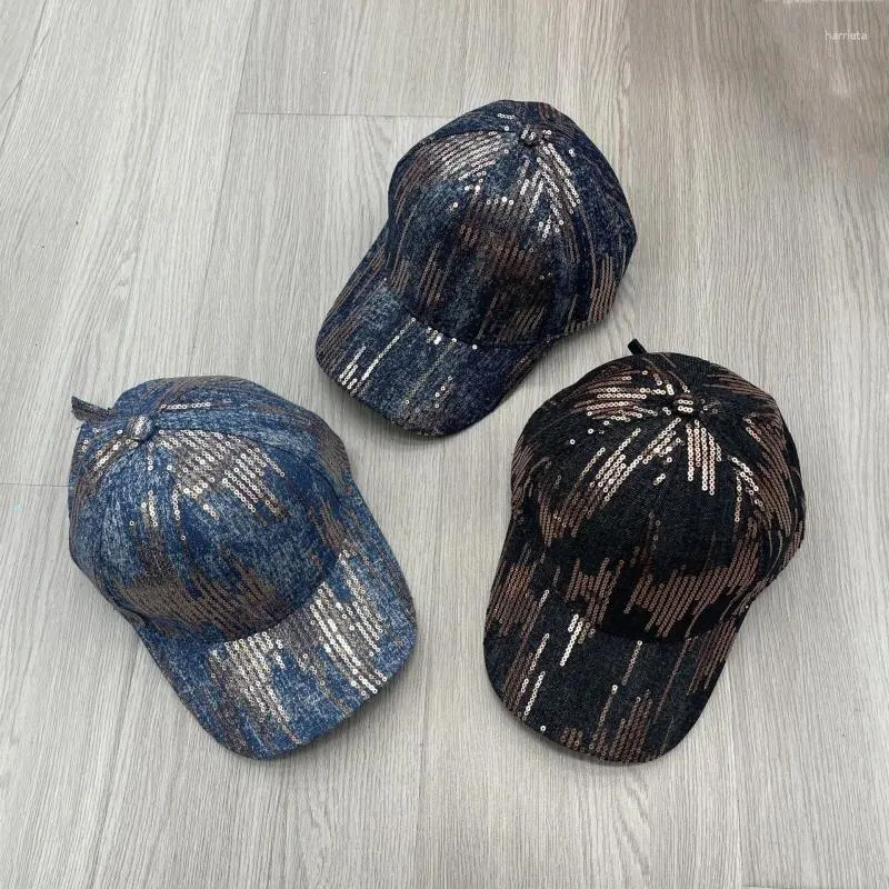 Ball Caps Washed Denim Baseball Female Designer Meteor Sequins -Poof Peaked Cap Male European And American Personalized Sun Hat