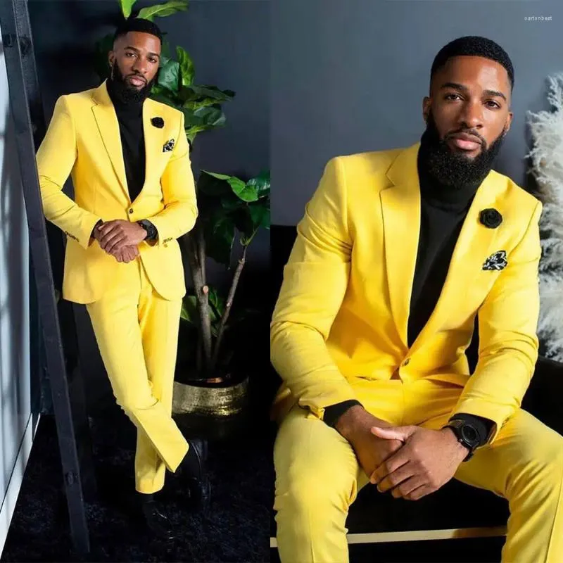 Men's Suits Yellow Slim Fit Single Breasted Wedding Formal Party Wear 2 Pieces Trajes De Boda Para Hombre Completos