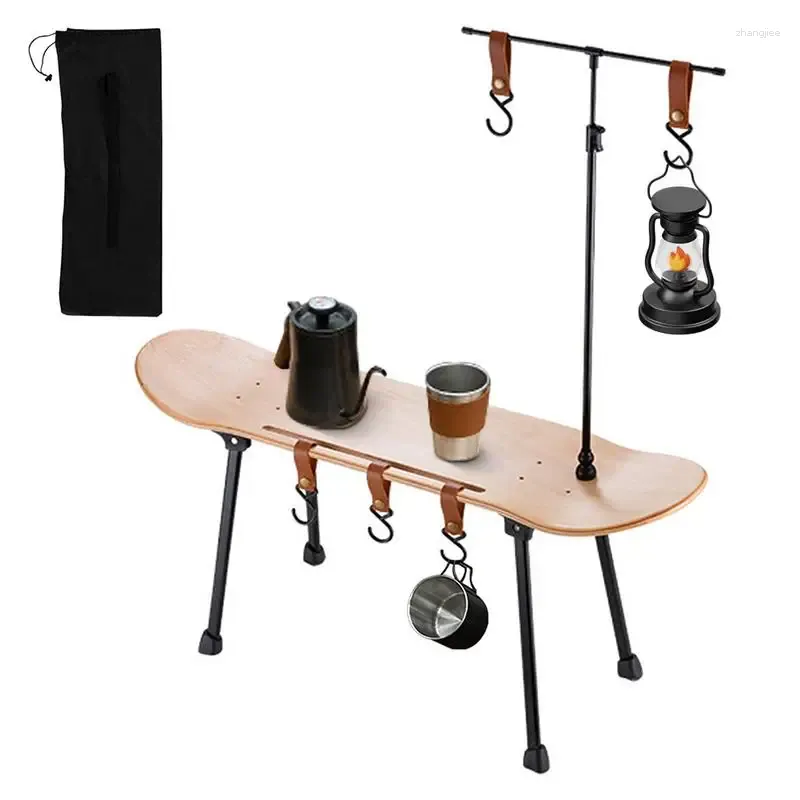 Camp Furniture Camping Skateboard Style Table With Light Stand Hook Folding Picnic Outdoor Desk For