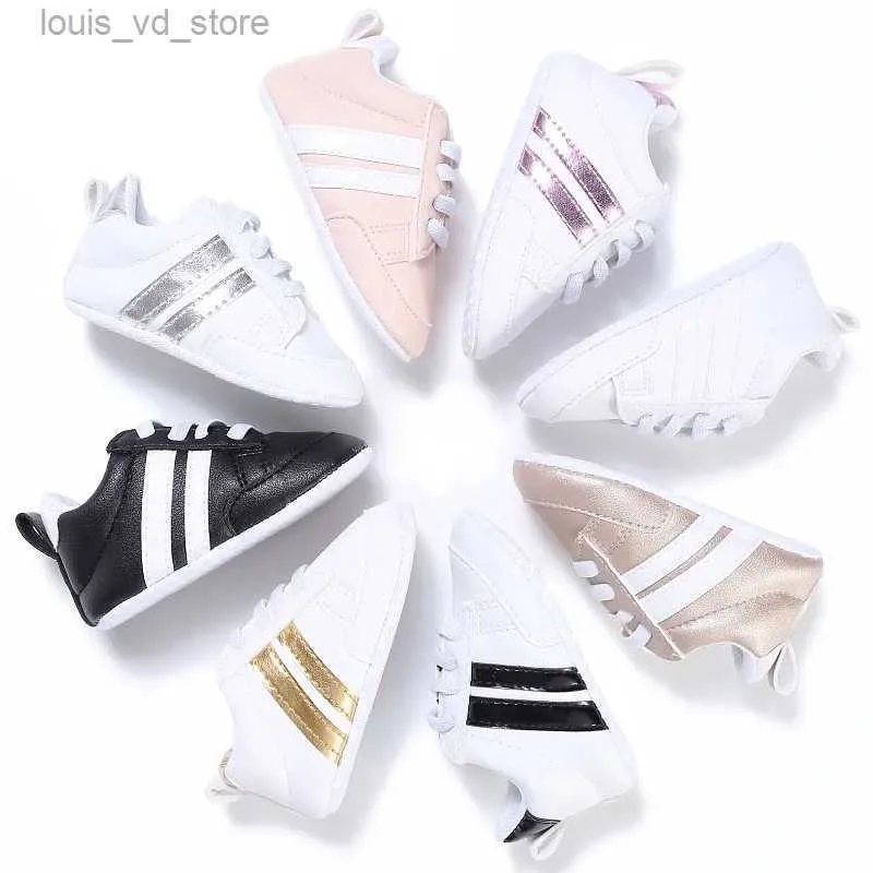 Sneakers Nustate Baby Shoes Boy Girl Sport Classical Solle Sole PU Leather Leather Multi-Cloring First Walker Crib Moccasins Casual Sneaker Shoe T240415