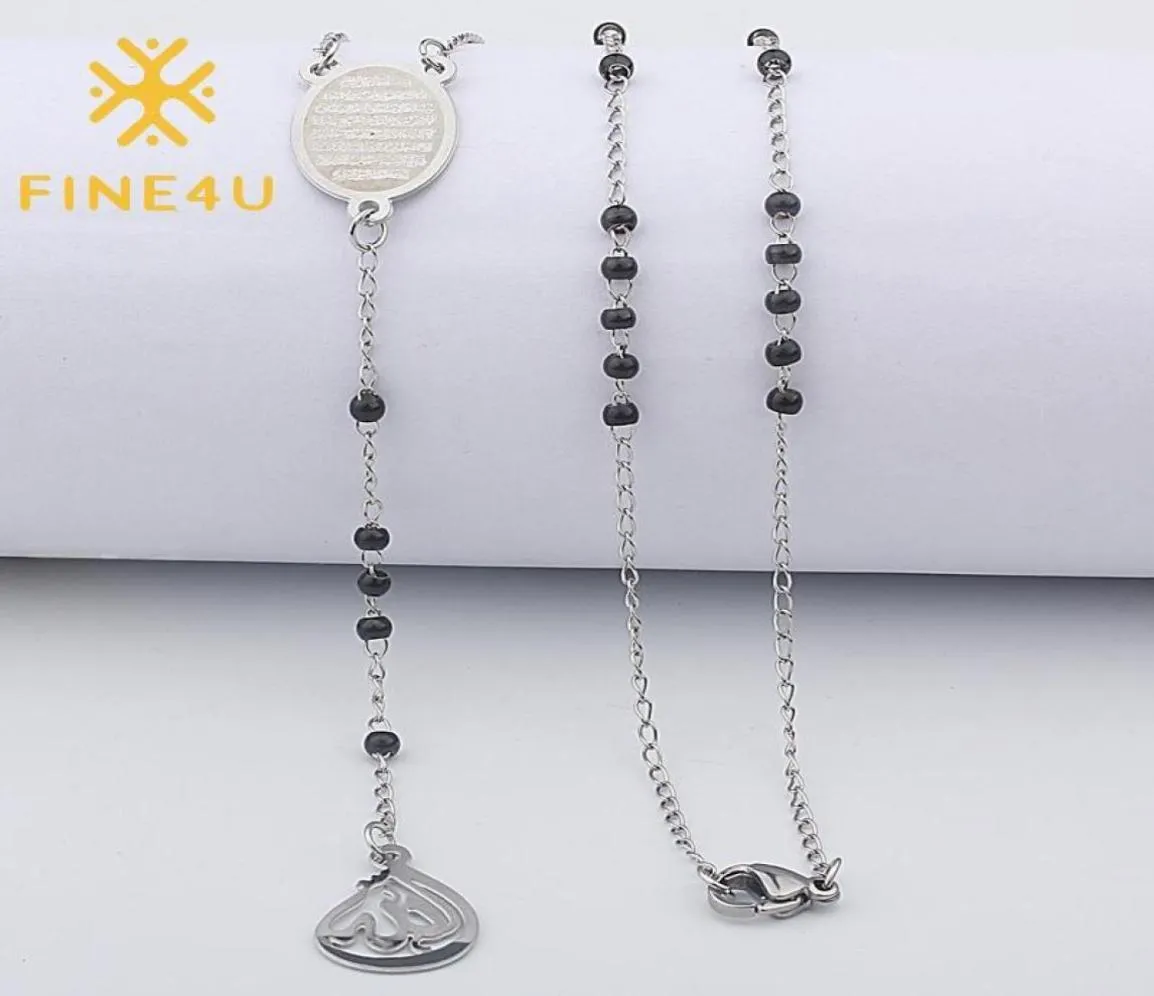 Colliers pendants fine4u n415 Collier imprimé arabe musulman inoxydable perles de couleur noire