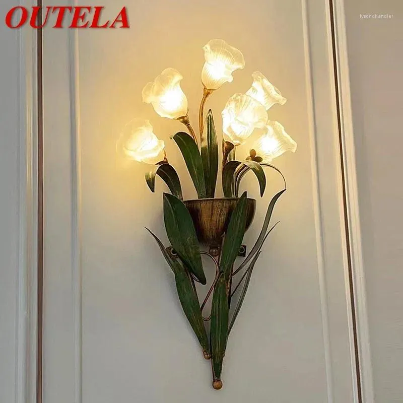 Wall Lamps OUTELA American Style Countryside Lamp French Pastoral LED Creative Flower Living Room Bedroom Corridor Home Decoration