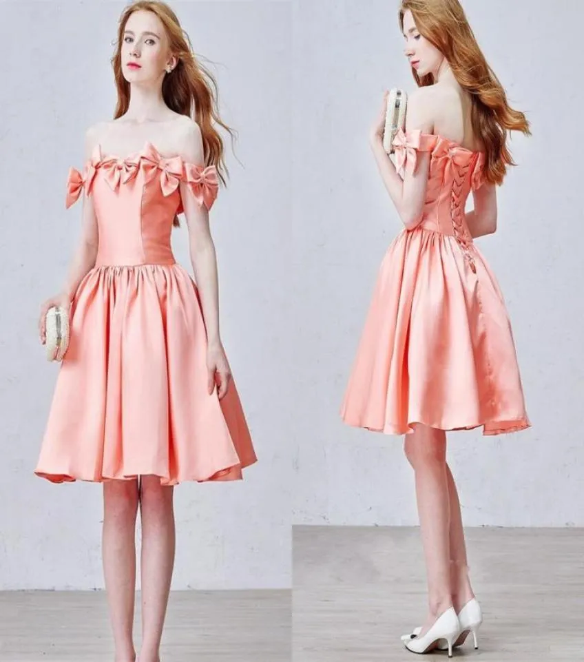 2016 Peach Short Prom Party Dresses A Line Kne Length Back Lace Up Bow Cute Homecoming Gowns Vestidos de Fiesta9242610