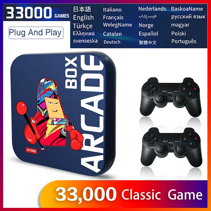 GamePads新しいアーケードボックスゲームコンソールクラシックレトロ33000+ゲーム4K HD出力2.4Gワイヤレスコントローラー