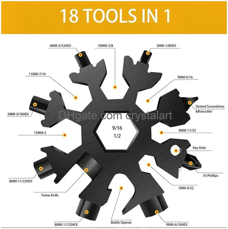 Reparação de bicicletas 18in1 Aço inoxidável Ferramenta de floco de neve de aço Chave de hexagon 6 7 8 9 10 11 12 14mm Multifuncional Chave de fenda Bottle Bottle Bottle Bottle Teclochain Segurança Hammer