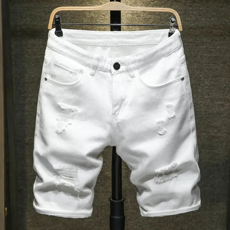 Summer Mens Ripped Denim Shorts Classic Style Black White Fashion Casual Slim Fit Short Jeans Mane Brand 240412