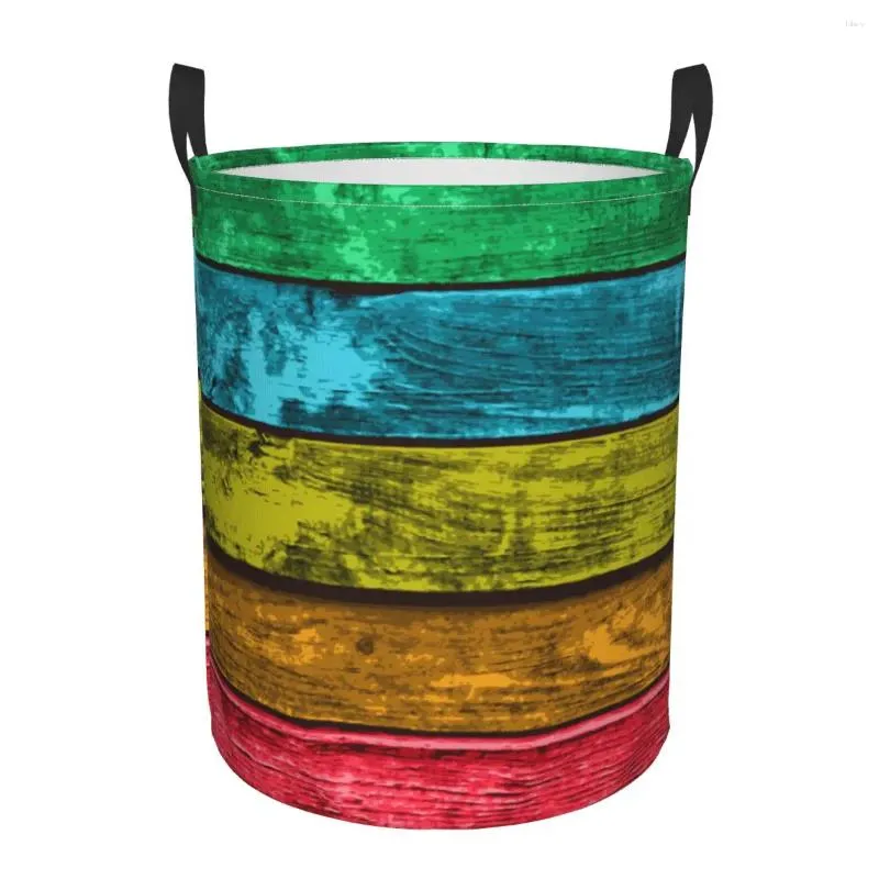 Laundry Bags Foldable Basket For Dirty Clothes Colorful Wooden Planks Storage Hamper Kids Baby Home Organizer