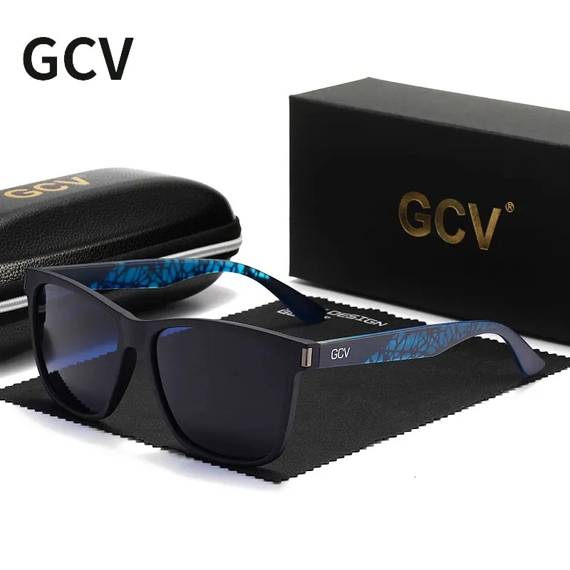 Diseño de moda de la marca GCV Ultralight TR90 cuadros cuadrados Hombres polarizados Gafas de sol femeninas Hawksbill Sports Tourism 240415