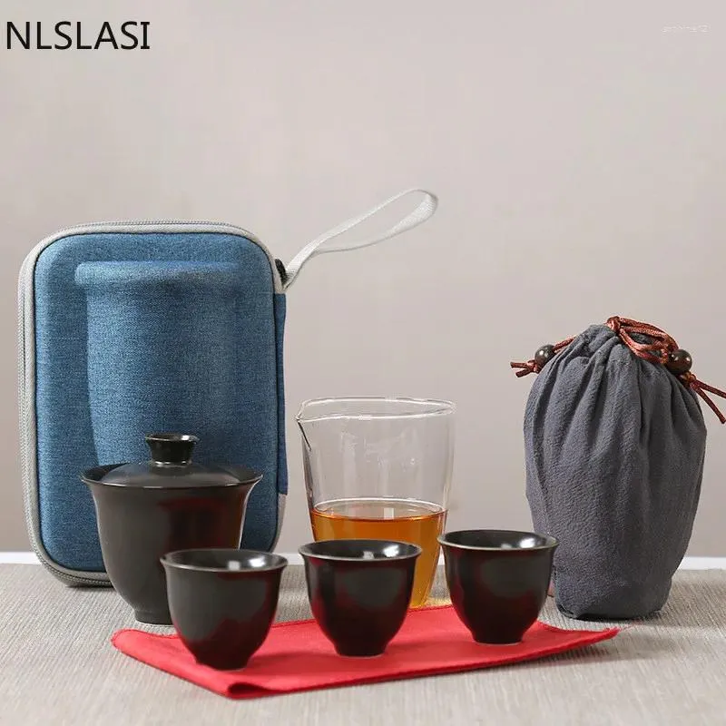 Conjuntos de chá de chá Ceramic Tea Set Travel Camping ao ar livre Cerimônia chinesa NLSLASI