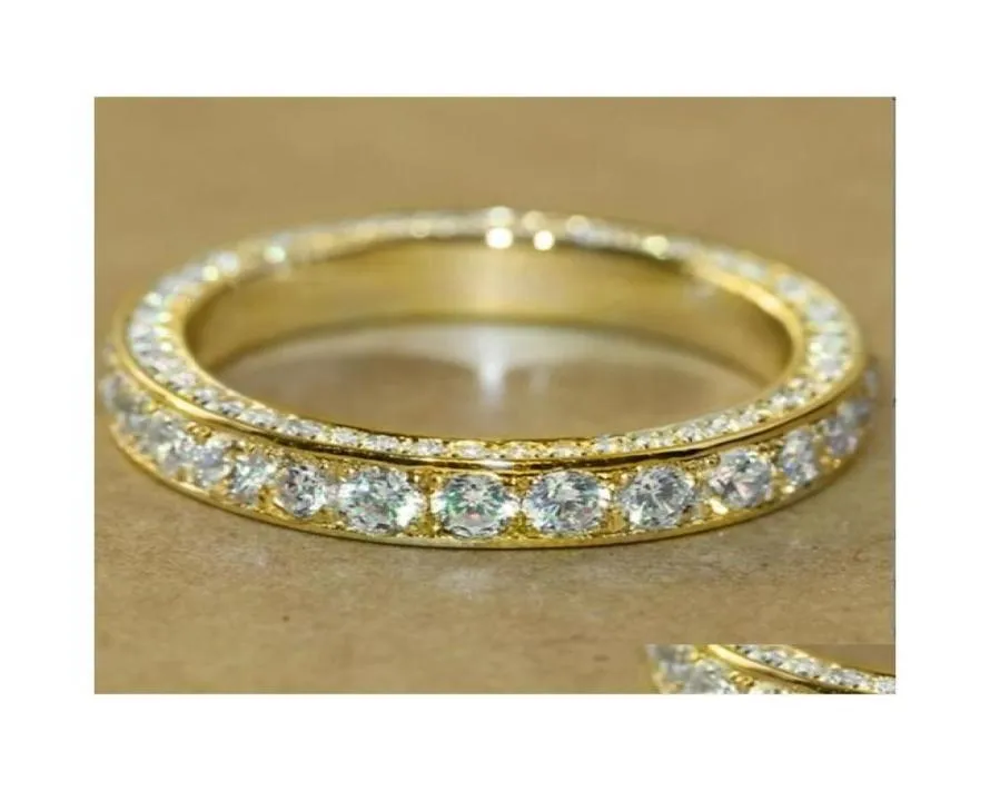 Bröllopsringar ins topp säljer enkla modesmycken 925 sterling sier guldfyllning runda klippt vita topas cz diamant ädelstenar evighet 3524386