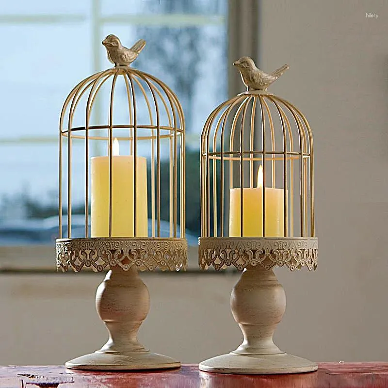 Kerzenhalter Home Dekoration Französisch Vintage Retro Finishing Iron Birdcage Blume Vogel Käfig Mousse