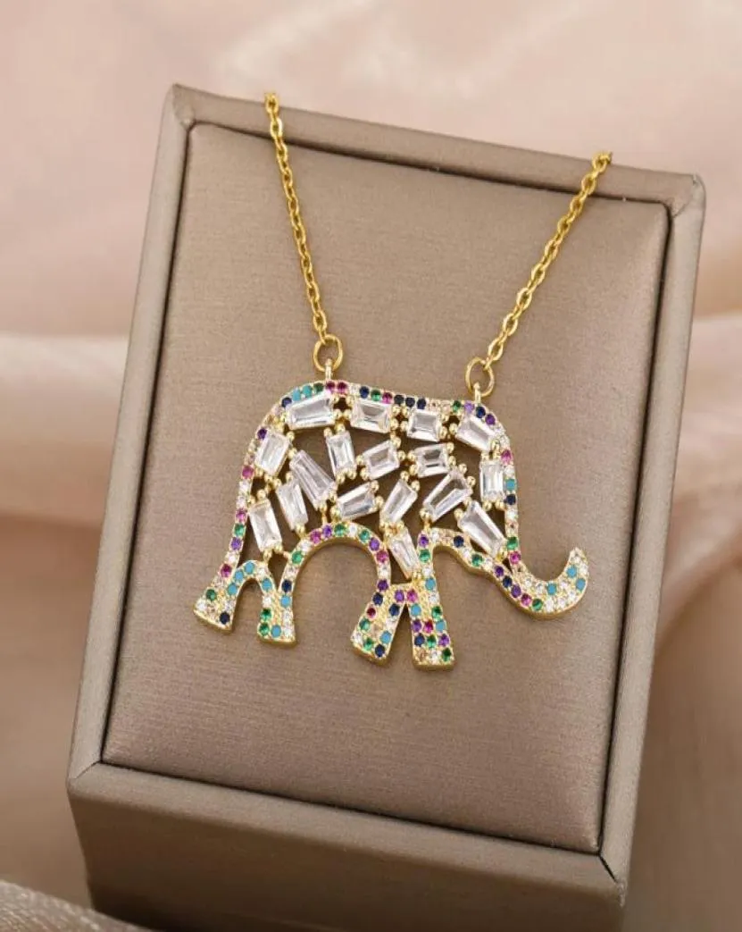 Pendant Necklaces Cubic Zirconia Elephant Necklace For Women Retro Boho Animal Zircon Couple Aesthetic Jewerly Collares8037103