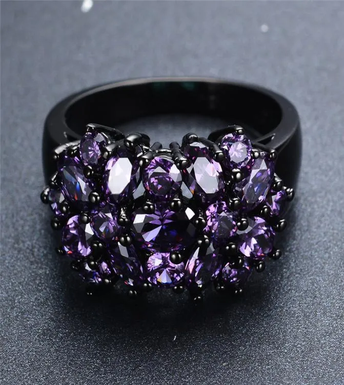 Small Oval Purple Crystal Zircon Star Flower Sings For Women Men Men Vintage Black Gol Multicolore Stone Ring Femme Bijoux de mariage 5009517