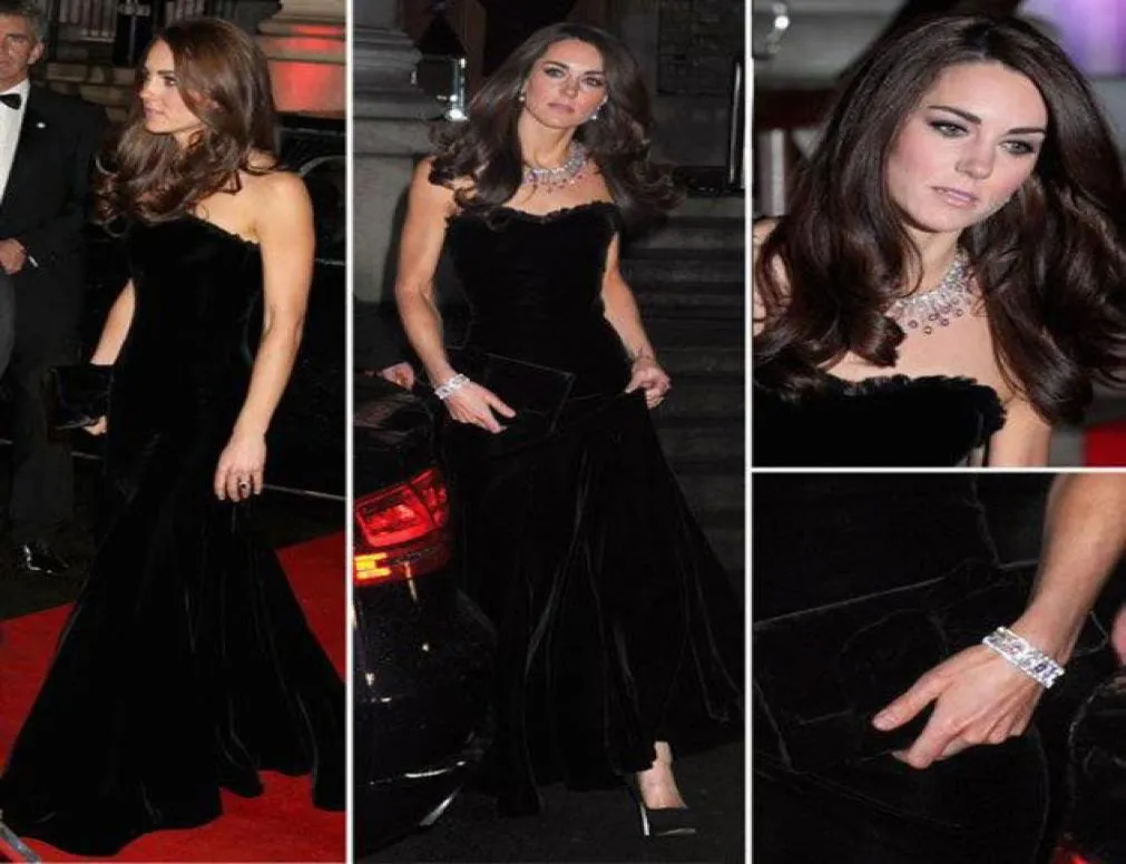 Kate Middleton In Black Mermaid Celebrity Dressess Sweetheart Neck Floor Length Red Carpet Velvet Evening Dress Gowns Prom Dresses7816727