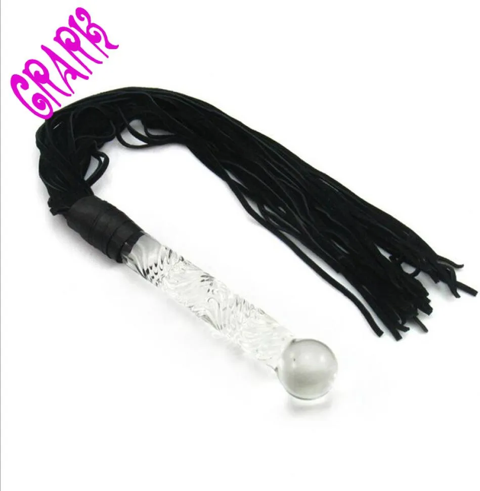 24040mm Pyrex Glass Dildo with Reysh Whip Tail for Anal Buttプラグアダルトゲーム女性製品の女性用男性カップルY1819167172