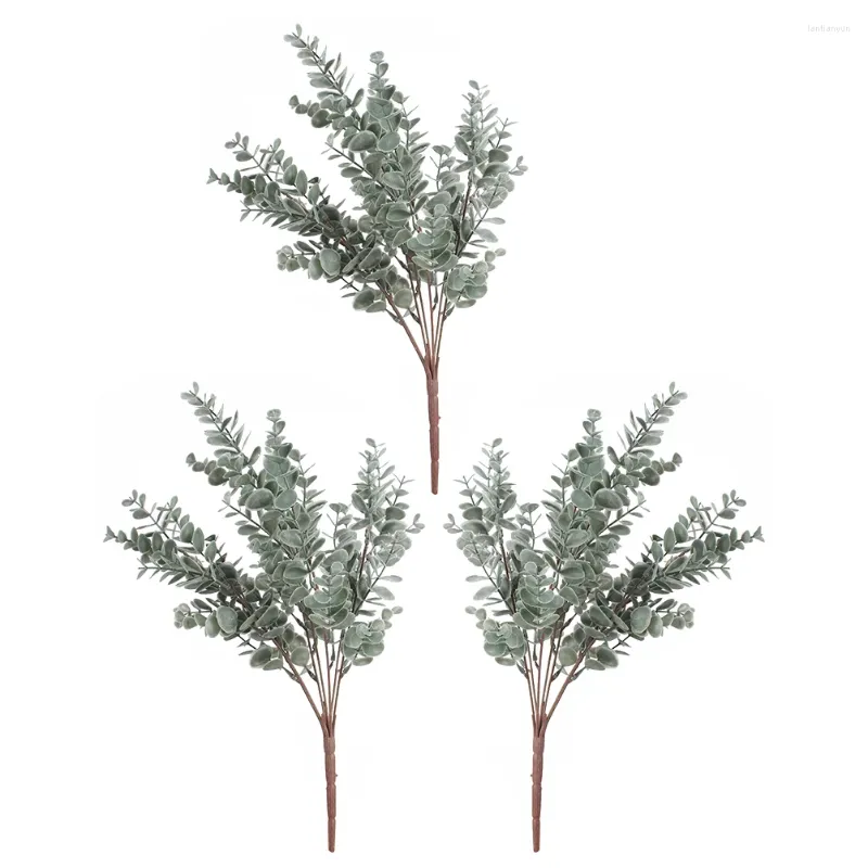 Decorative Flowers 3 Pcs Simulated Eucalyptus Leaves Plastic Branch Fake Faux Flower Arrangements Potted Artificial Plants Spray Picks