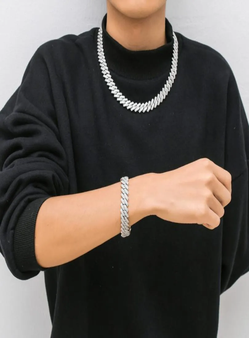 Mode hiphop halsband män designer armband 14mm kubansk länk kedja real guldplätering halsband 16182022224 tum rappare diamant5446000