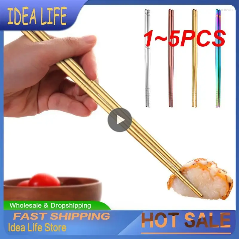 箸1-5pcsステンレス鋼非滑り再利用可能な中国の箸寿司麺メタルチョップスティック
