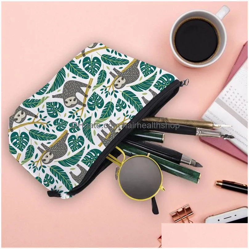 Cosmetic Bags Wholesale Cartoon Mandala Flower Sloths Printing Patterns Toiletry Pouch Portable Waterproof Zipper Travel Makeup Drop D Dhmmx