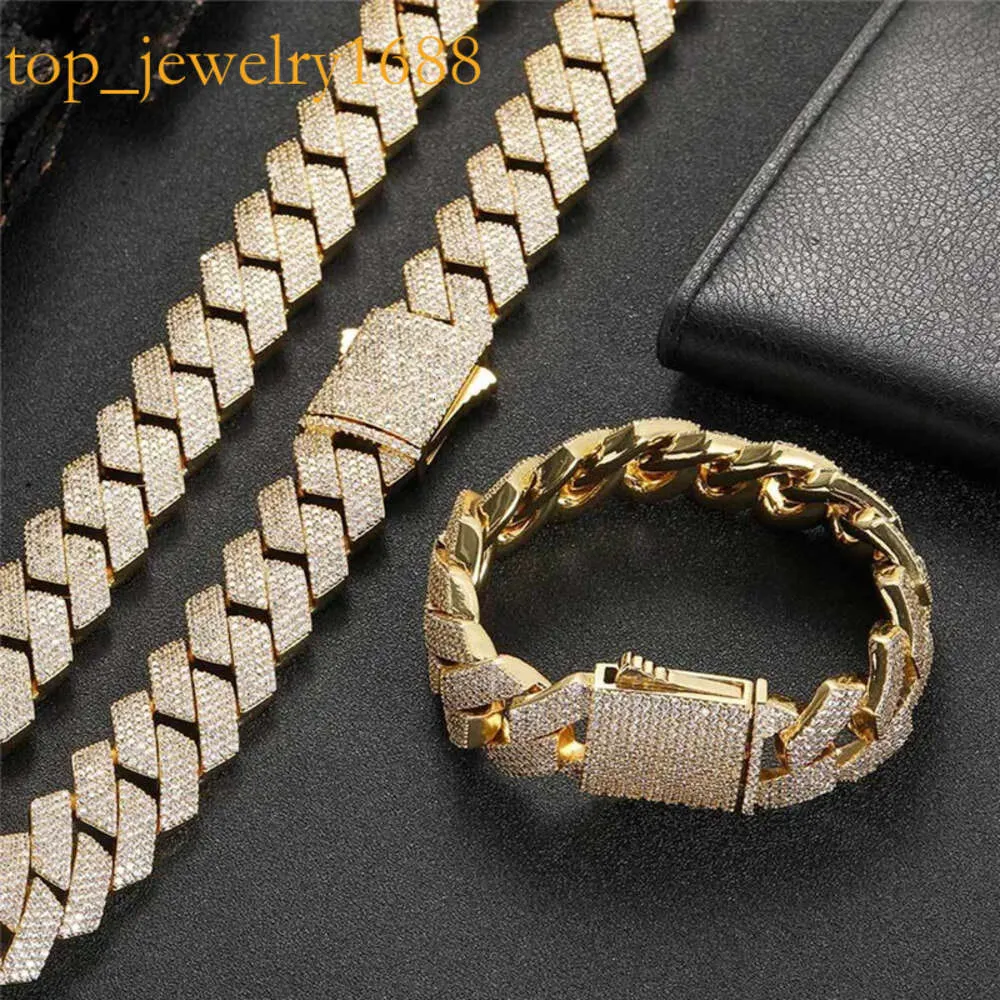 19 mm lodowane łańcuchy Bling wie kamienne złoto platowane kubańskie łańcuch łańcucha łańcucha bransoletki męskie naszyjniki biżuterii prezent biżuterii