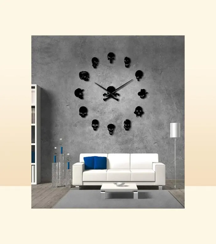 Different Skull Heads DIY Horror Wall Art Giant Wall Clock Big Needle Frameless Zombie Heads Large Wall Watch Halloween Decor 20117178907