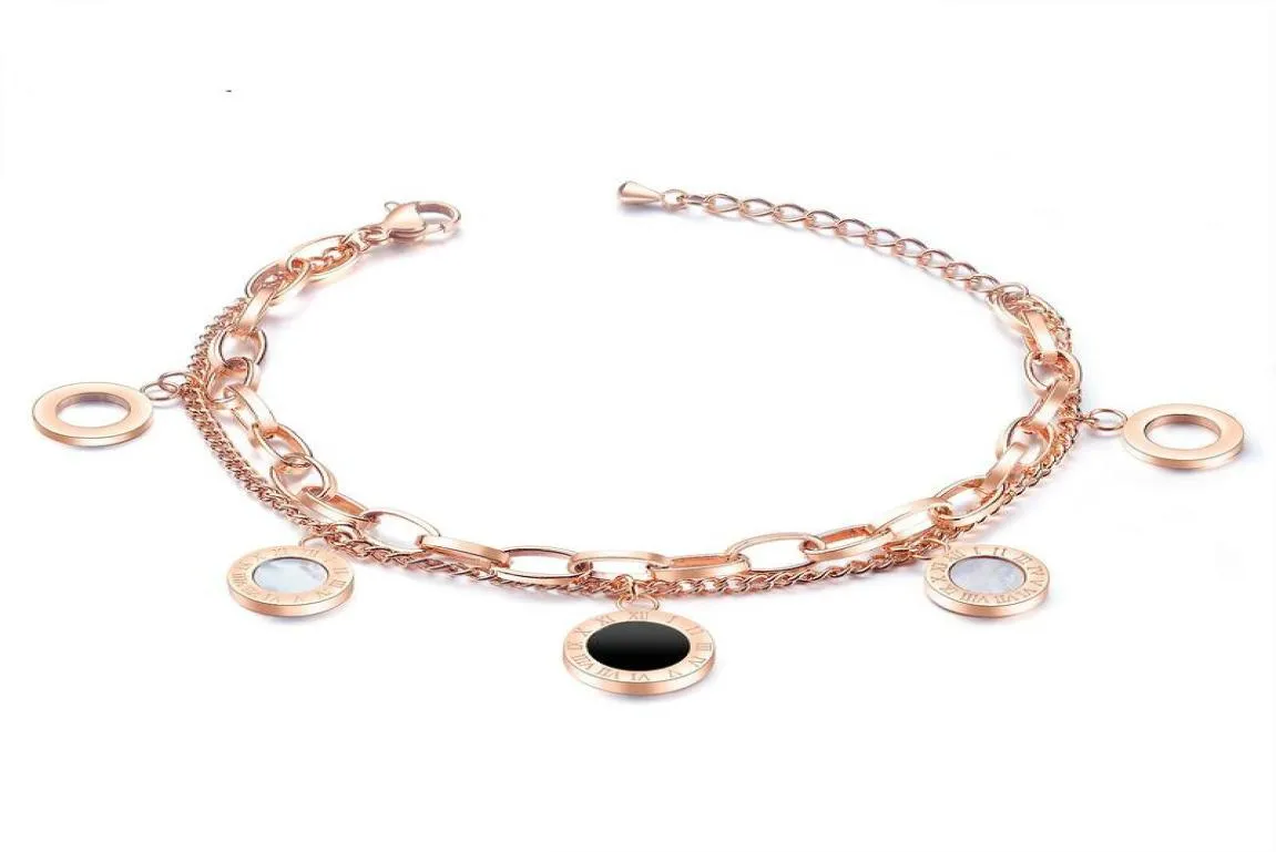 Titanium Steel Rose Gold plaqué Bracelet à la mode et polyvalent multicouche Roman Digital Lady039 Decoration à la main 6388328