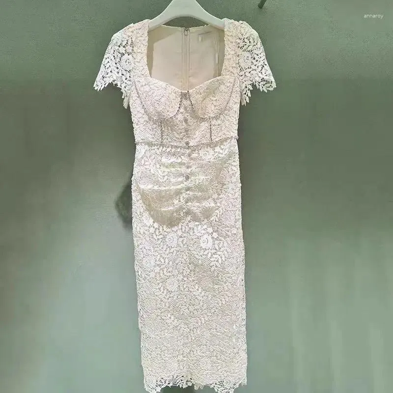 Save Big on Bulk Womens Party Maxi Dresses Lace Hollow Out Maxi Dress For  Women Square Neck, Short Sleeve, Slim Fit, Elegant Chic For Parties